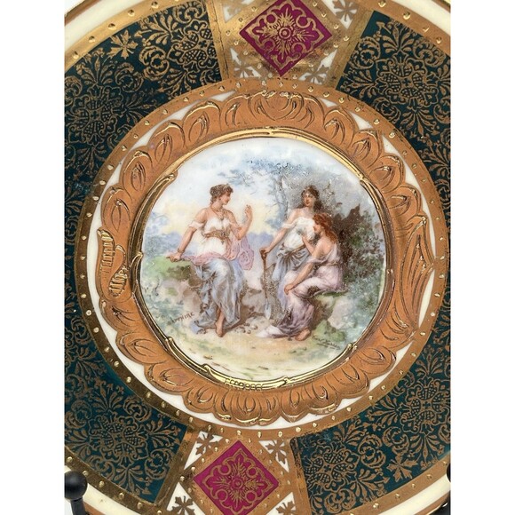 Antique Austrian Royal Vienna Style Hand Painted 9" Porcelain Plate Sappho Gilt - Picture 4 of 7